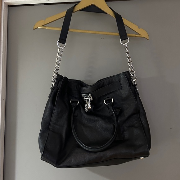 Michael Kors Hamilton Large Leather Satchel – Black with Silver Hardware - Picture 10 of 12